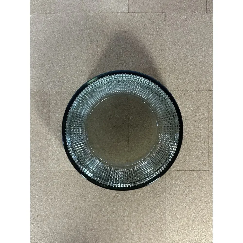 Vintage MCM smoky gray pressed glass serving bowl geometric diamond pattern
